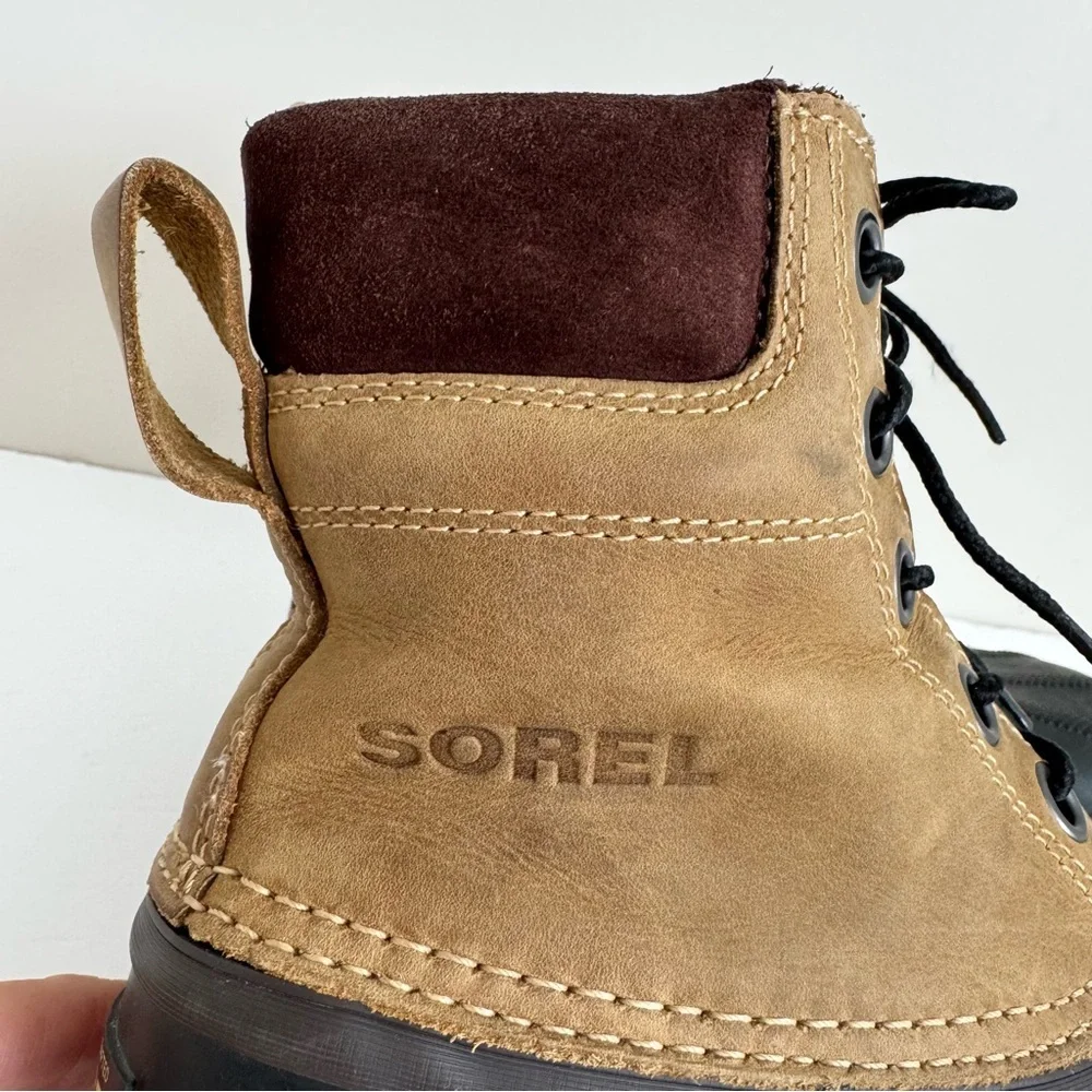 Sorel Cheyenne II Winter Duck Boot Youth size 4 Tan Black Waterproof Snow Rain